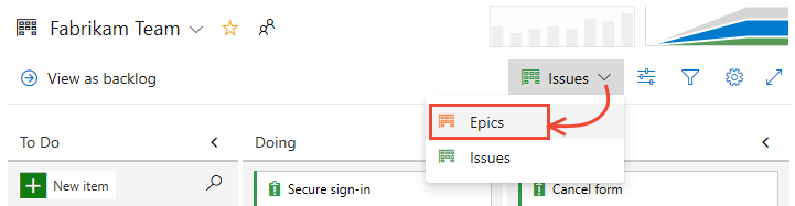 Screenshot per aprire il quadro degli Epics, processo di base.