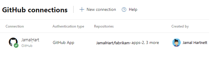 Screenshot dell'elenco dei repository connessi.