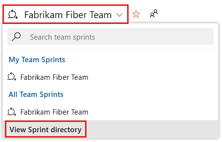 Screenshot che mostra le opzioni di selezione del team nello sprint backlog.