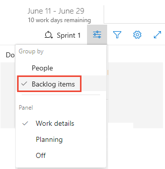 Screenshot di Taskboard, Imposta le opzioni di visualizzazione.