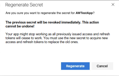 Screenshot che conferma la rigenerazione di un segreto.
