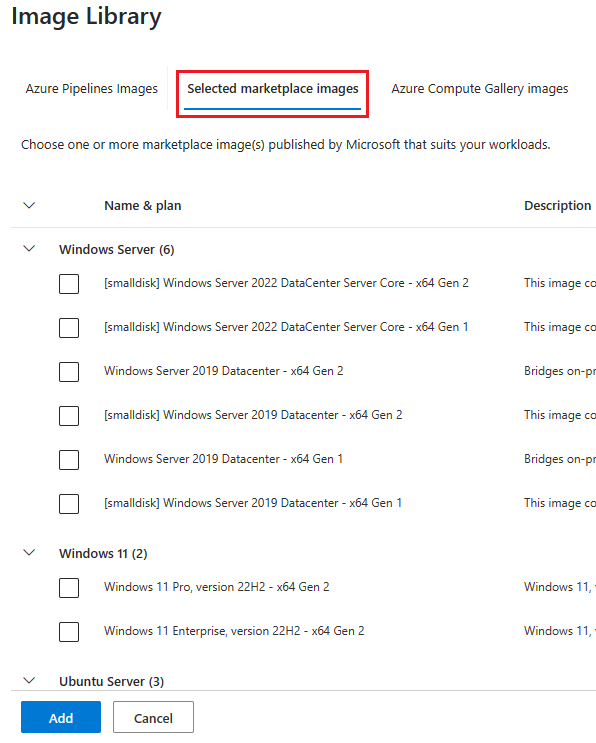 Screenshot delle immagini selezionate dal marketplace.