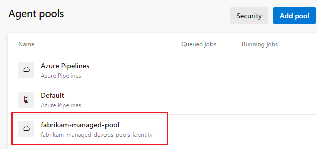 Screenshot dell'elenco dei pool di agenti.