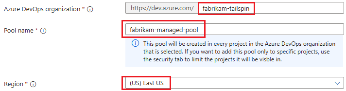 Screenshot del campo dell'organizzazione di Azure DevOps.