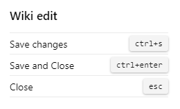 Screenshot che mostra i tasti di scelta rapida per la pagina di modifica della Wiki di Azure DevOps 2020.