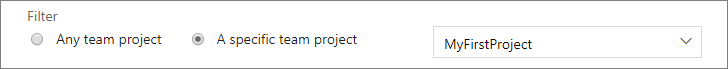 Screenshot che mostra come specificare l'ambito delle notifiche, qualsiasi progetto team o solo un progetto team specifico.