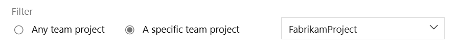 Screenshot che mostra come specificare l'ambito delle notifiche, qualsiasi progetto team o solo un progetto team specifico.