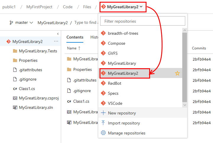 Screenshot che mostra la selezione del repo.