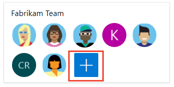 Screenshot del widget Membri del team aggiunto ad una dashboard, con l'icona del più.