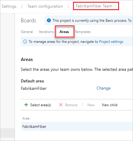 La screenshot mostra la pagina Area del team.