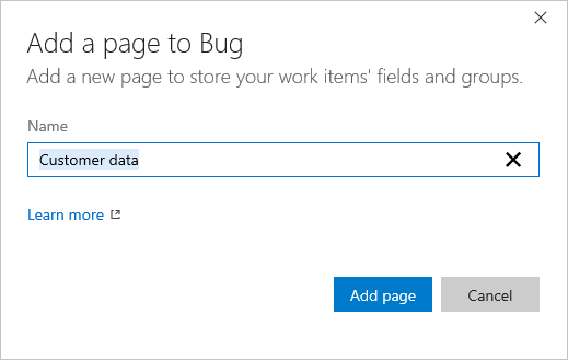 Processo, Tipi di Elemento di Lavoro, Bug: Layout, Aggiungere una pagina al dialogo bug