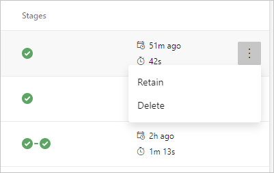 Screenshot del menu di scelta rapida della pipeline.
