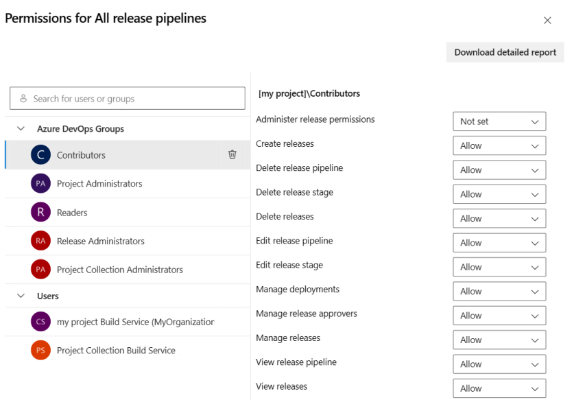Screenshot della sicurezza di tutte le pipeline di rilascio, selezione per aggiungere un utente o un gruppo.
