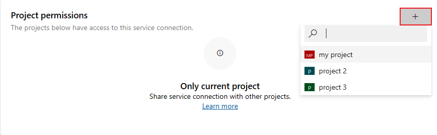 Screenshot della selezione dei permessi del progetto per le singole connessioni al servizio.