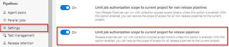 Una screenshot che mostra come impostare l'ambito di autorizzazione del lavoro per un progetto.