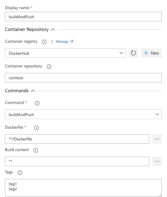 Screenshot della compilazione e del push dell'attività classica di Docker.