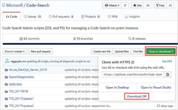 Screenshot che mostra i file script di download per l'amministrazione.