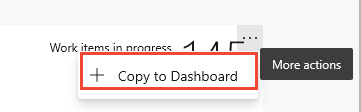 Screenshot che mostra un report contestuale di Analytics con l'azione Copia nel dashboard.