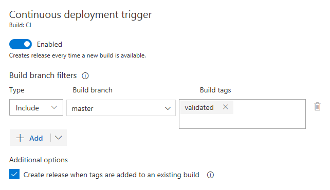 attivazione tag di build