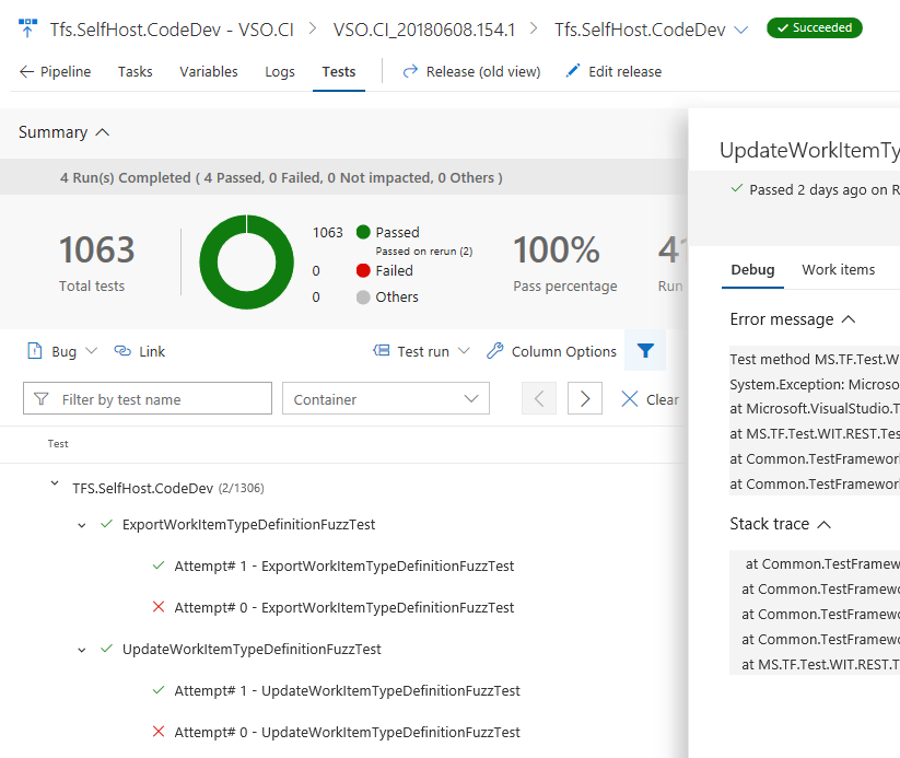 Riepilogo dei test di debug