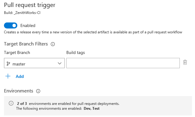 Trigger della Pull Request nel rilascio