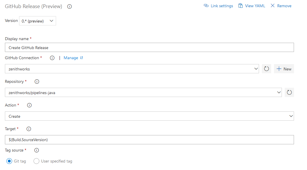Screenshot della finestra di dialogo del rilascio GitHub (anteprima).