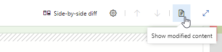 Screenshot delle opzioni diff affiancate con il cursore su 