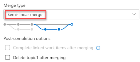 Screenshot che mostra i nuovi tipi di merge per completare le pull request.