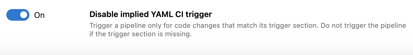  Schermata del trigger CI YAML.