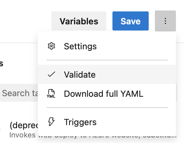 Screenshot della convalida di YAML.