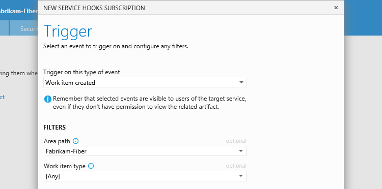 pagina di configurazione trigger