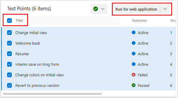 Screenshot mostra come selezionare ed eseguire tutti i test attivi in una suite di test.