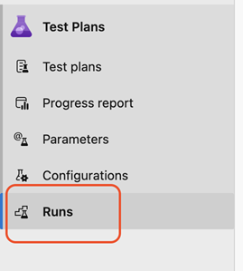 Screenshot showing the Runs option in the Test Plans side menu.