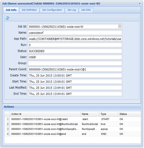 Scheda Delle informazioni sul processo della console Web OOzie.