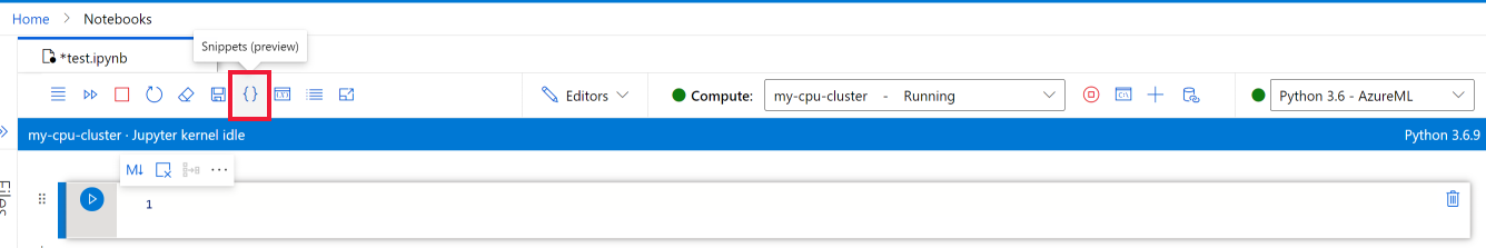 Aprire lo strumento del pannello dei frammenti nella barra degli strumenti del notebook