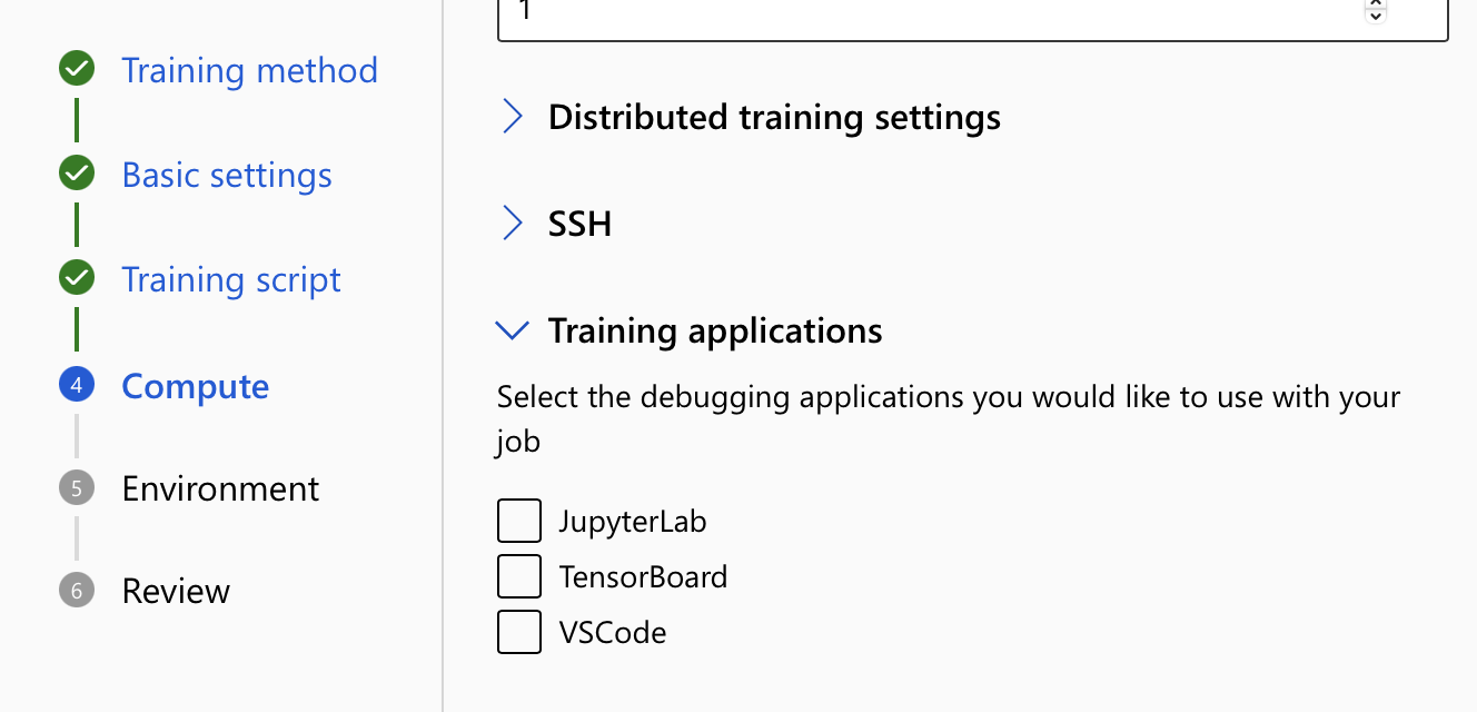 Screenshot che mostra come selezionare un'applicazione di training da usare per un processo.