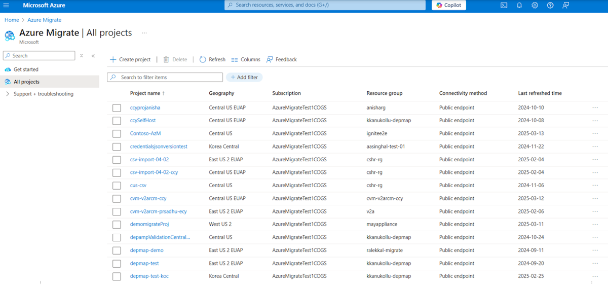 Screenshot che mostra come filtrare e selezionare il progetto.