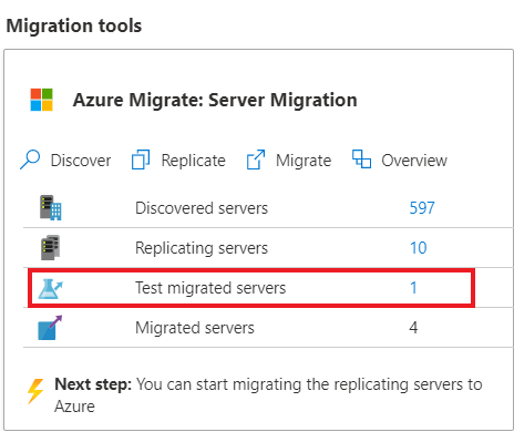Screenshot che mostra i server di cui è stata eseguita la migrazione dei test.