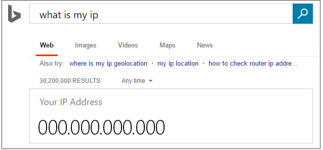 Screenshot della ricerca Bing per 