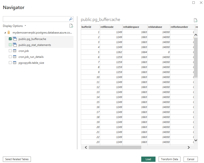 Screenshot dello strumento di navigazione per visualizzare le tabelle di Database di Azure per PostgreSQL - Server flessibile.