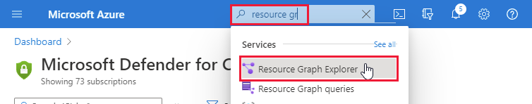 Screenshot che mostra come avviare la pagina delle raccomandazioni di Azure Resource Graph Explorer**.