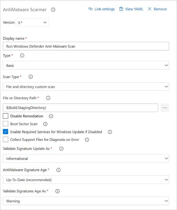 Configurazione dell'attività di build dello scanner anti-malware