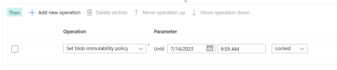 Screenshot dell'operazione Then che imposta le regole di immutabilità.
