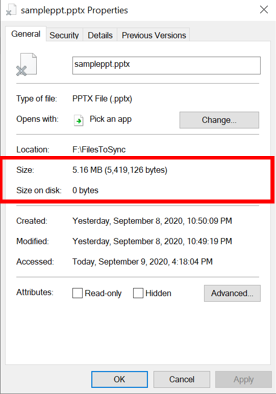 Uno screenshot delle proprietà di un file quando viene suddiviso in livelli - solo spazio dei nomi.
