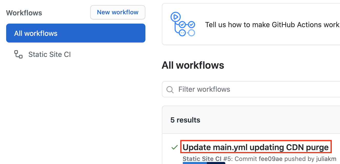Log dell'esecuzione di GitHub Actions