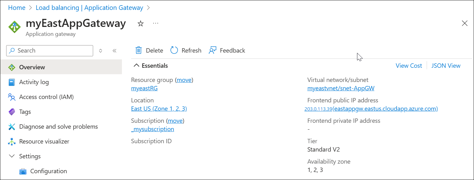 Screenshot della creazione di un gateway applicazione.
