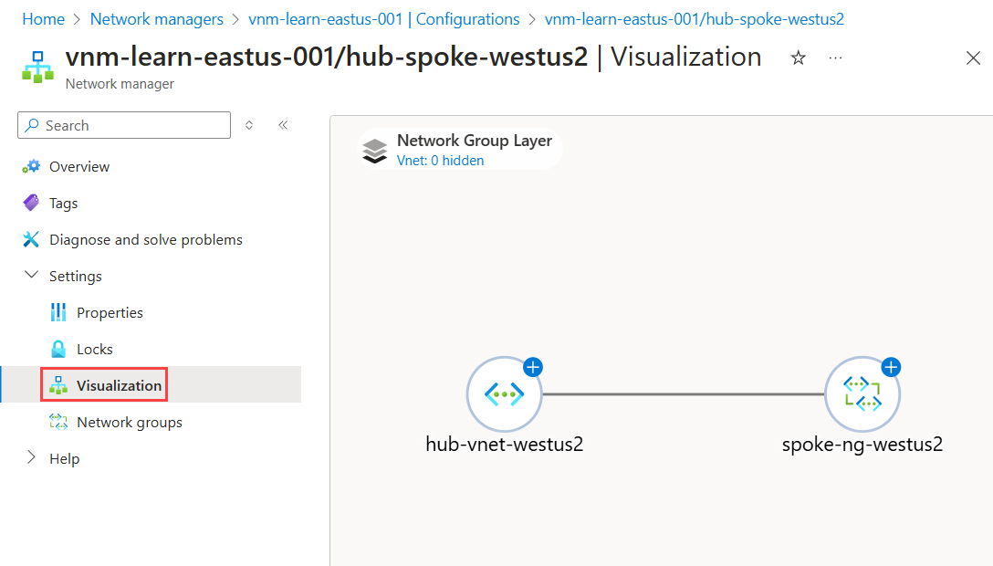 Screenshot della finestra di visualizzazione che mostra la topologia della configurazione della connettività.