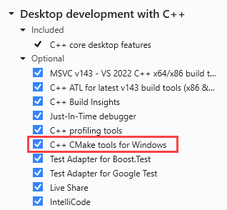 Screenshot del programma di installazione di Visual Studio.