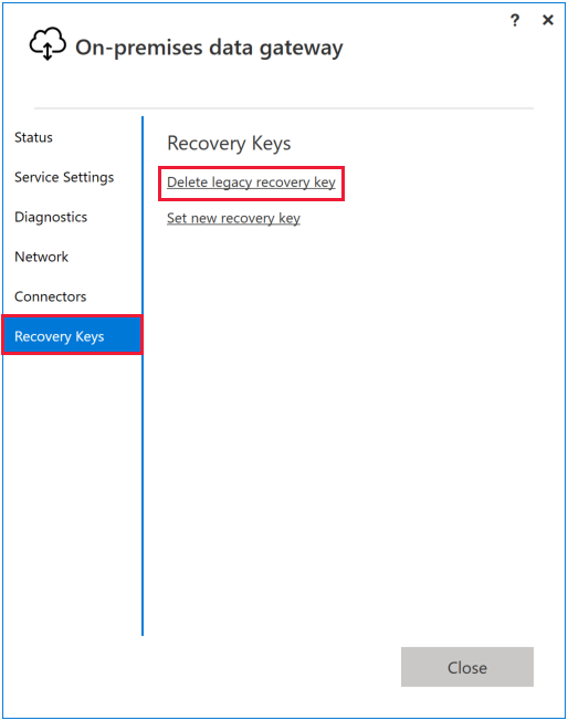 Screenshot dell'app Gateway con l'opzione Elimina chiave di ripristino obsoleta evidenziata.