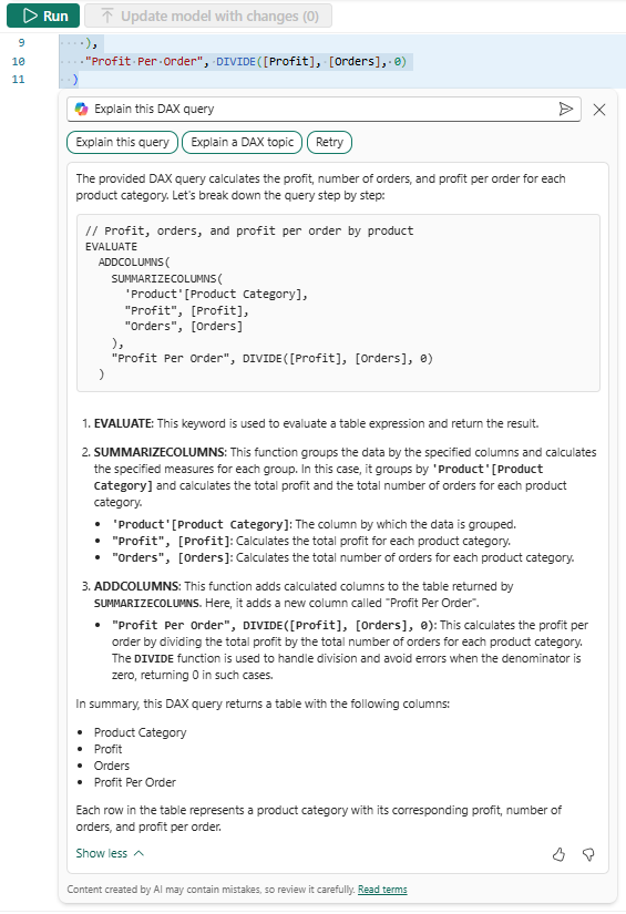 Screenshot che mostra una spiegazione lunga delle operazioni della query.